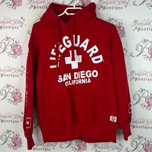 LG lifeguard sweater hoodie graphic white logo Red Lifeguard San Diego Sweater